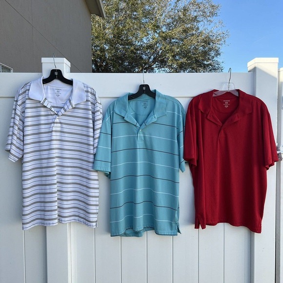 Lot of 3 George Polo Shirt Gray Golf Short Sleeve Red Blue White Striped XL - Picture 1 of 12